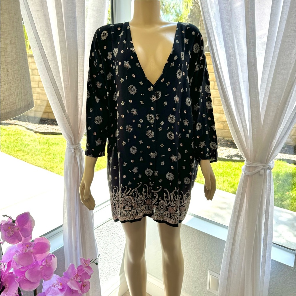 Vintage Farideh Pour  Publique Floral Dress Tunic Jersey Shift Size L Large